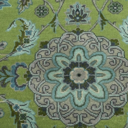 Medium Lime Peacock Blue Hand Knotted Area Rug